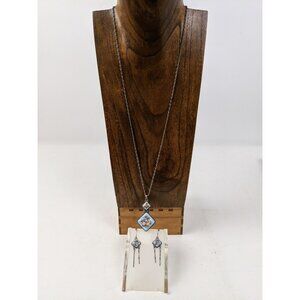 Vintage Finift Jewelry Set Floral Painting USSR Russia Pendant Necklace Earrings